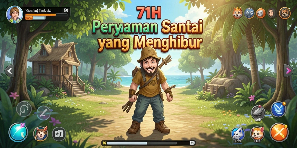 Tangkapan layar gameplay 71H yang ceria dan penuh warna.