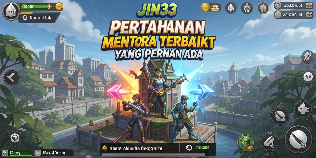 Tampilan menara dan musuh yang mendebarkan dalam gameplay JIN33.