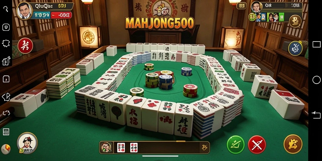 Tampilan gameplay seru dari MAHJONG500 saat pertandingan berlangsung.