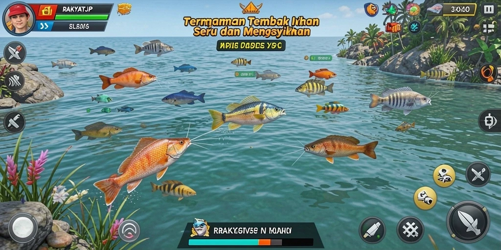 Screenshot menunjukkan aksi seru dalam game Tembak Ikan RAKYATJP.